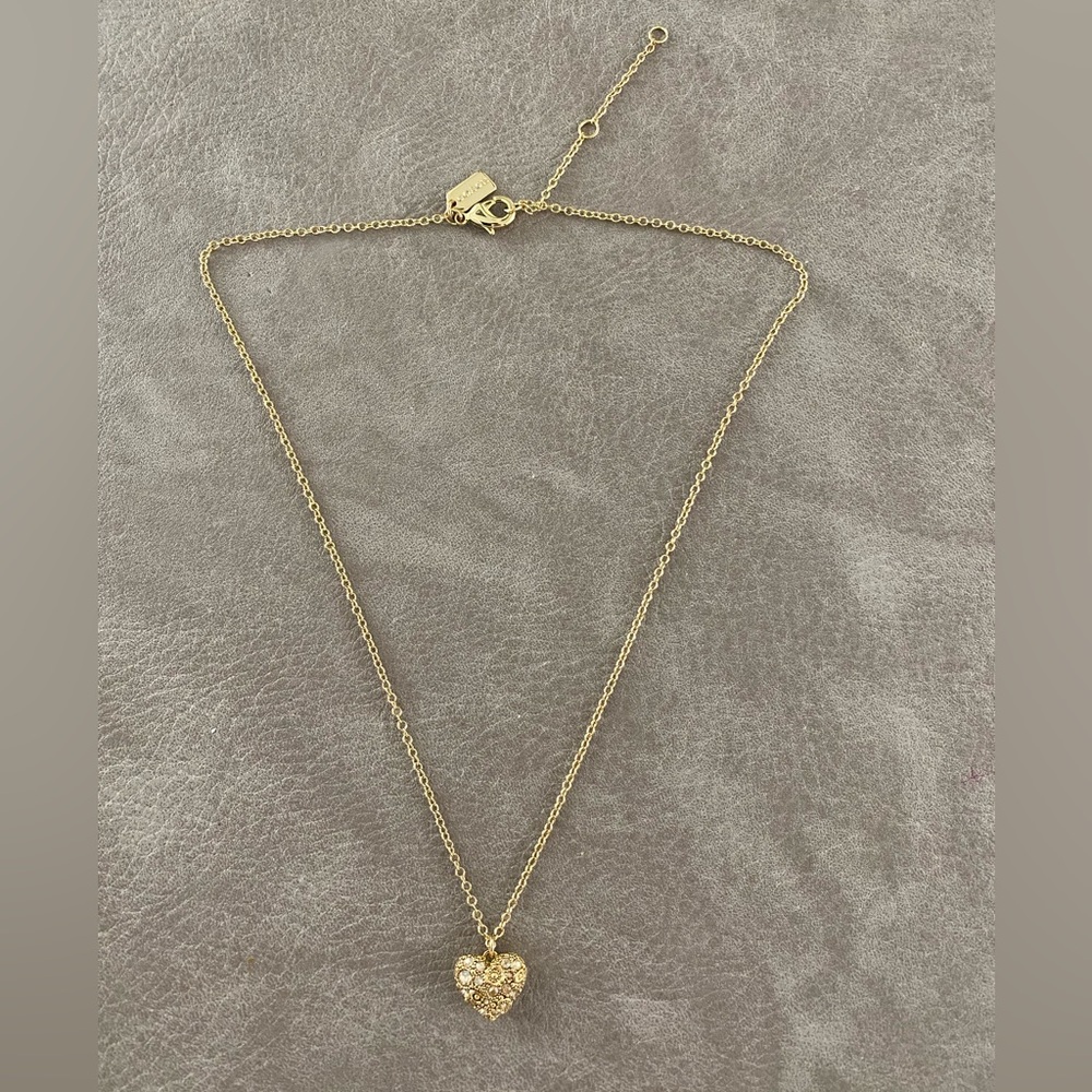 COACH Gold Pave HEART NECKLACE & EARRINGS JEWELRY SET NWOT - Picture 5 of 8